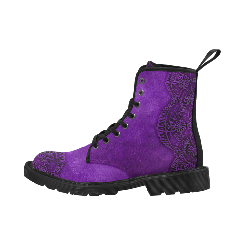 Distressed Leather And Lace Grape (Purple) Martin Boots for Women (Black) (Model 1203H)