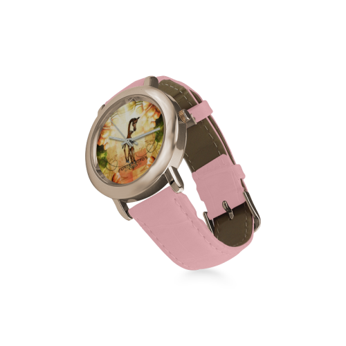 Cute giraffe mum with baby Women's Rose Gold Leather Strap Watch(Model 201)