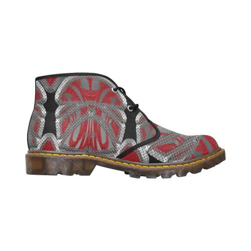 Grey Red Cage Crew Women's Canvas Chukka Boots (Model 2402-1)
