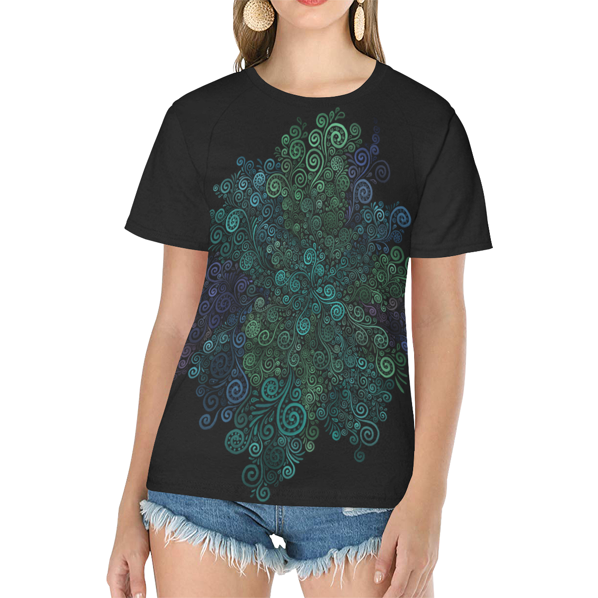 3D Psychedelic Turquoise, Violet and Green Women's Raglan T-Shirt/Front Printing (Model T62)