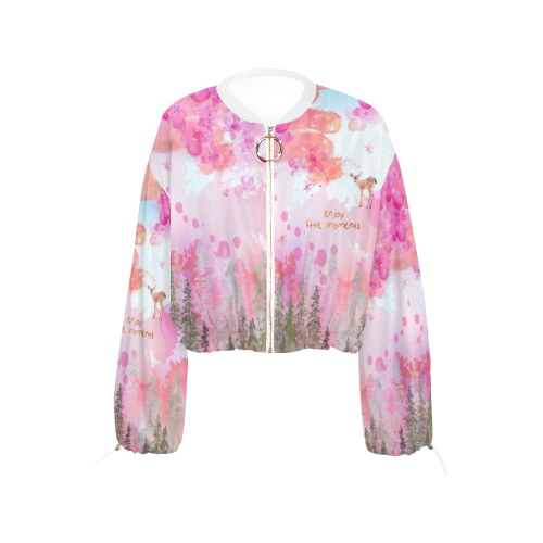 Little Deer in the Magic Pink Forest Cropped Chiffon Jacket for Women (Model H30)