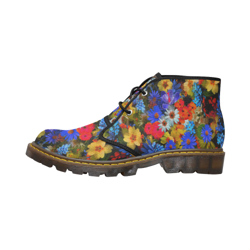 FLORAL DESIGN 13 Men's Canvas Mid-Top Boots (Model 2402-1)