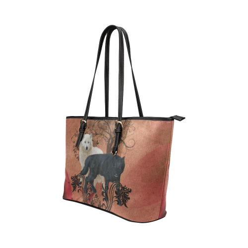 Awesome black and white wolf Leather Tote Bag/Small (Model 1651)