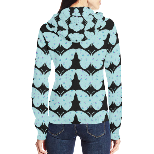 Butterflies Blue Abstract All Over Print Full Zip Hoodie for Women (Model H14)