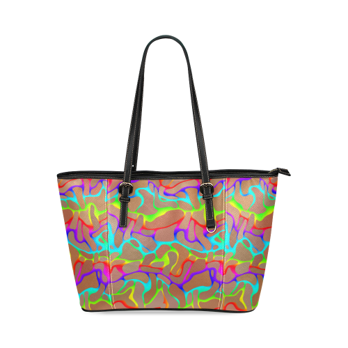 Colorful wavy shapes Leather Tote Bag/Large (Model 1640)