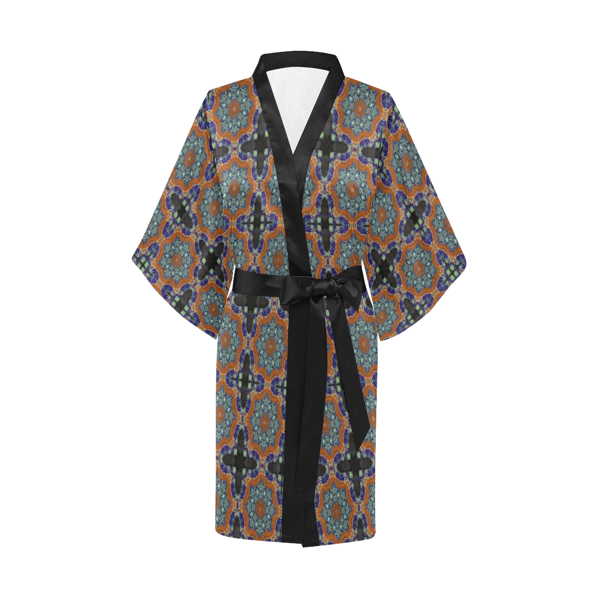 Blue and Brown Abstract Kimono Robe