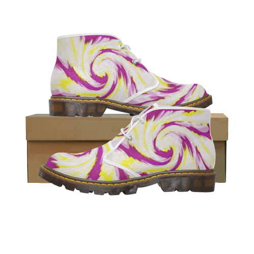 Pink Yellow Tie Dye Swirl Abstract Women's Canvas Chukka Boots/Large Size (Model 2402-1)