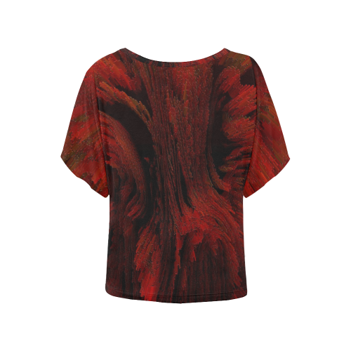Burgundy Burst Women's Batwing-Sleeved Blouse T shirt (Model T44)