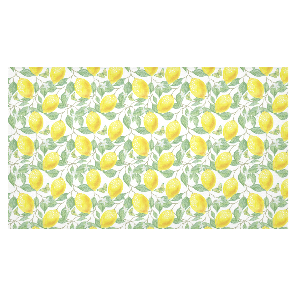 Lemons And Butterfly Cotton Linen Tablecloth 60"x 104"