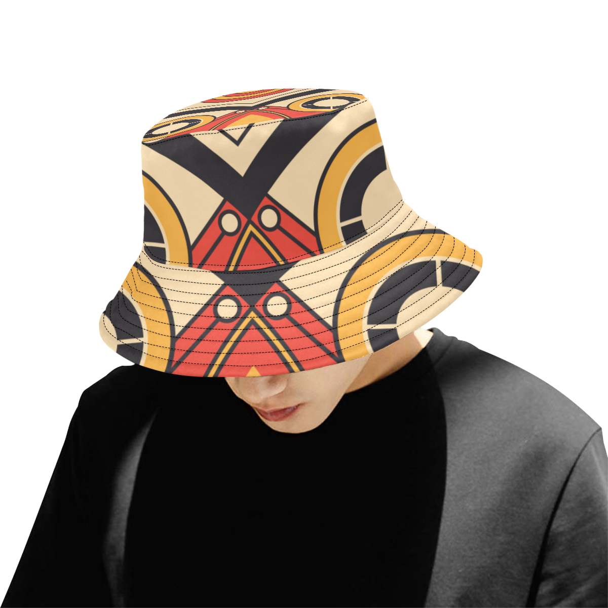 Geo Aztec Bull Tribal All Over Print Bucket Hat for Men
