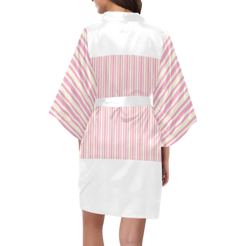 Cream Pink Stripe Kimono Robe