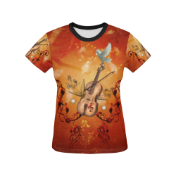 Music, violin with dove All Over Print T-shirt for Women/Large Size (USA Size) (Model T40)