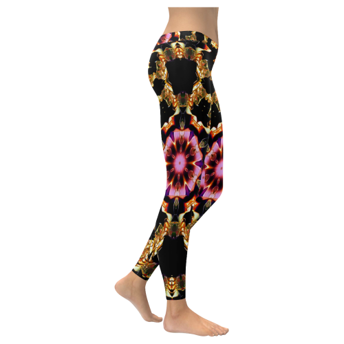 Pink, Black and gold Mandala Women's Low Rise Leggings (Invisible Stitch) (Model L05)