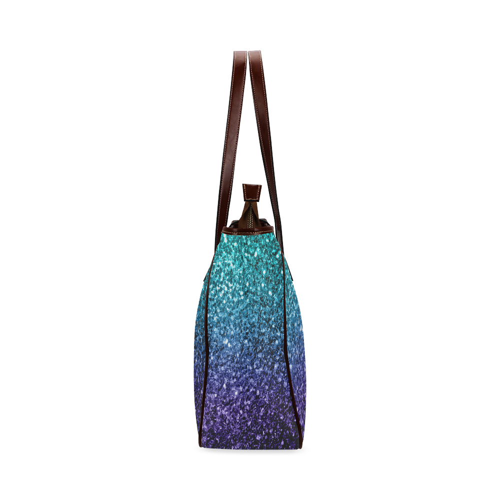 Beautiful Aqua blue Ombre glitter sparkles Classic Tote Bag (Model 1644)