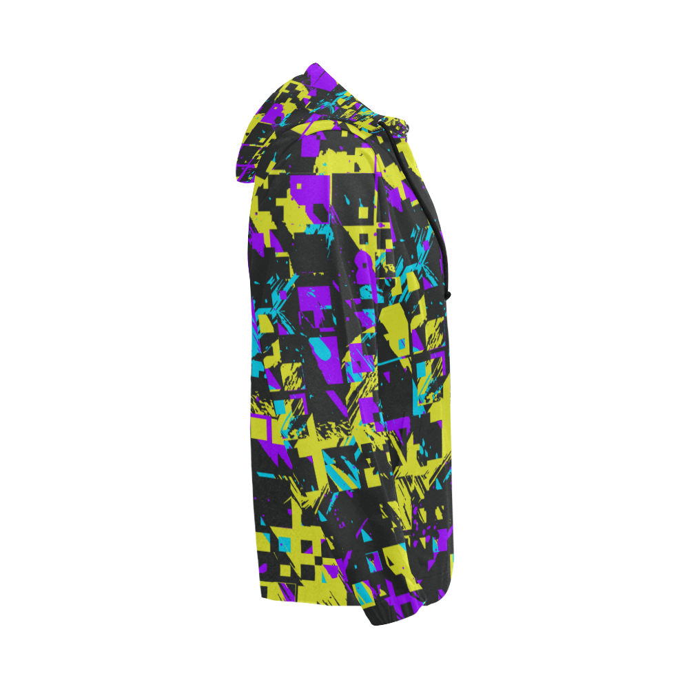 Purple yelllow squares All Over Print Full Zip Hoodie for Men (Model H14)