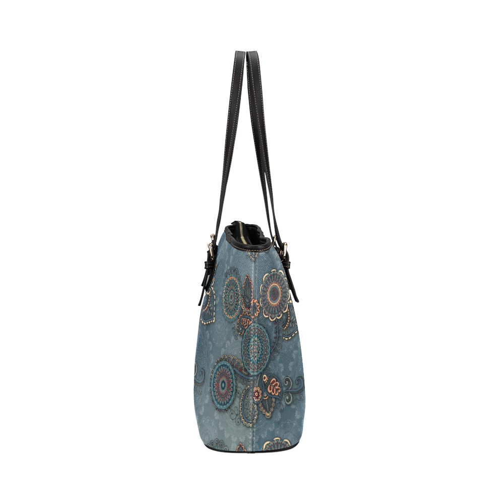 Mandalas Leather Tote Bag/Small (Model 1651)