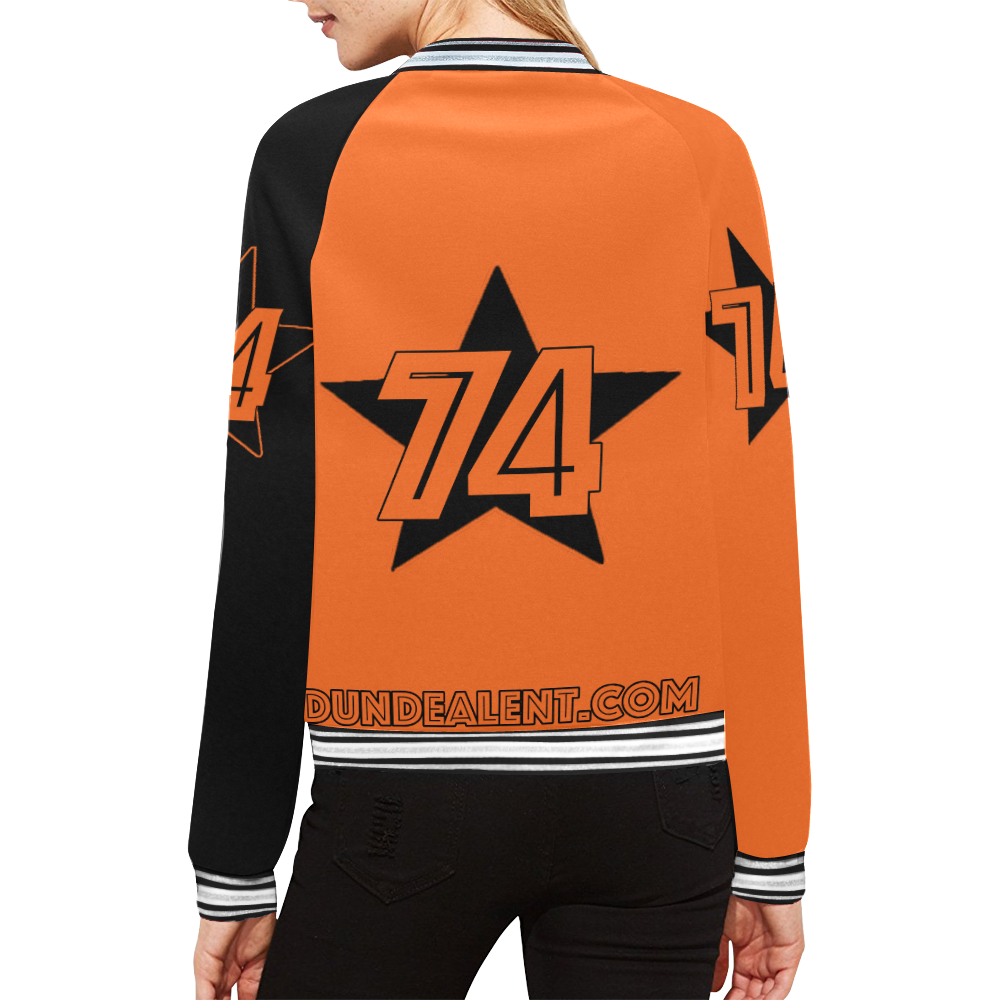 Dundealent 5 stars I Orange /Black L All Over Print Bomber Jacket for Women (Model H21)