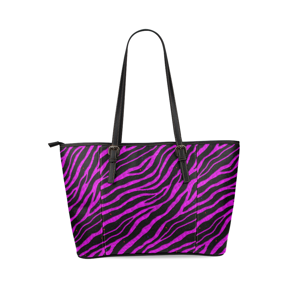 Ripped SpaceTime Stripes - Pink Leather Tote Bag/Large (Model 1640)