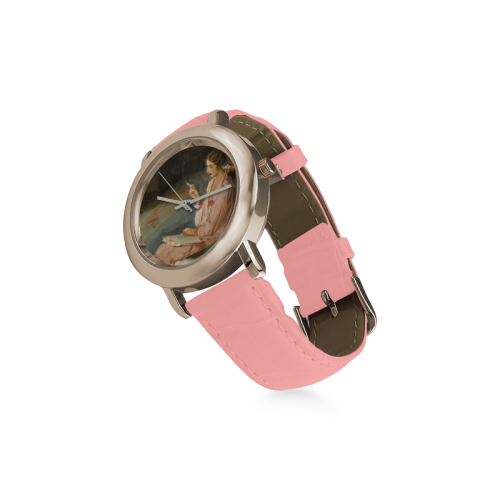 LADY WITH BOOK Women's Rose Gold Leather Strap Watch(Model 201)