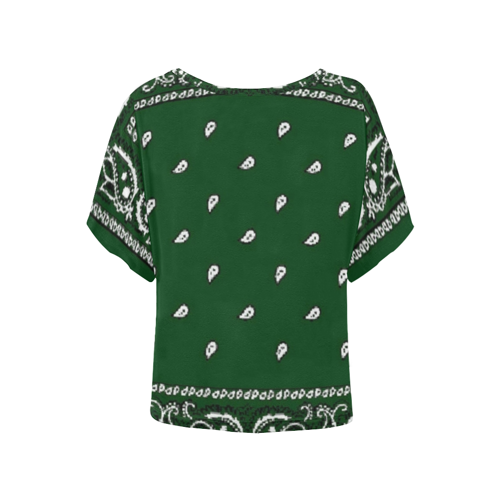 KERCHIEF PATTERN GREEN Women's Batwing-Sleeved Blouse T shirt (Model T44)