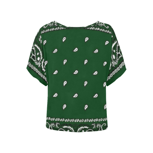 KERCHIEF PATTERN GREEN Women's Batwing-Sleeved Blouse T shirt (Model T44)