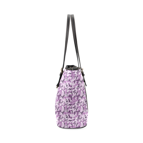 Woodland Pink Purple Camouflage Leather Tote Bag/Large (Model 1640)