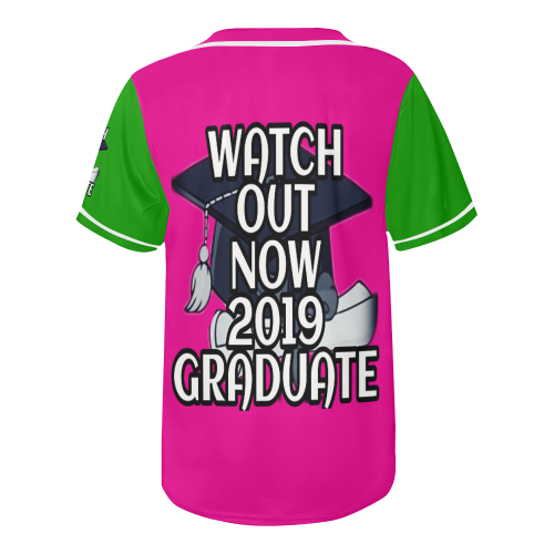 2019 Graduate Pink Green All Over Print Baseball Jersey for Men (Model T50)