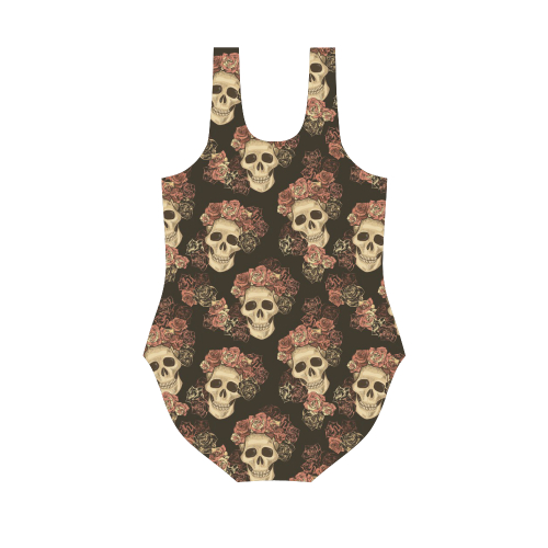 Skull and Rose Pattern Vest One Piece Swimsuit (Model S04)