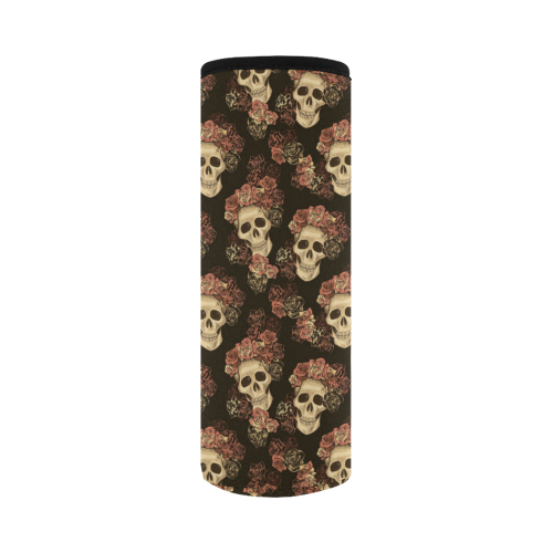 Skull and Rose Pattern Neoprene Water Bottle Pouch/Large