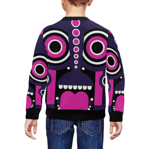 Pink Purple Tiki Tribal All Over Print Crewneck Sweatshirt for Kids (Model H29)