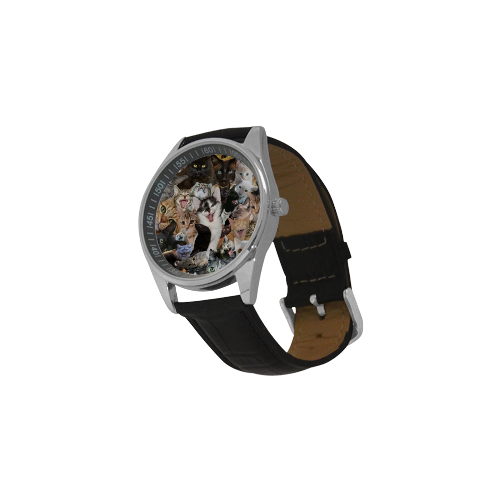 Crazy Kitten Show Men's Casual Leather Strap Watch(Model 211)