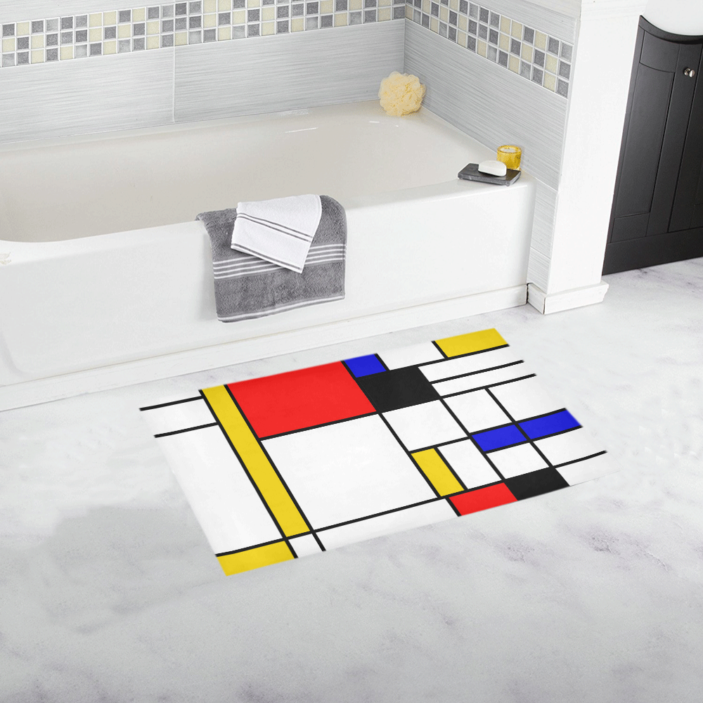 Bauhouse Composition Mondrian Style Bath Rug 16''x 28''