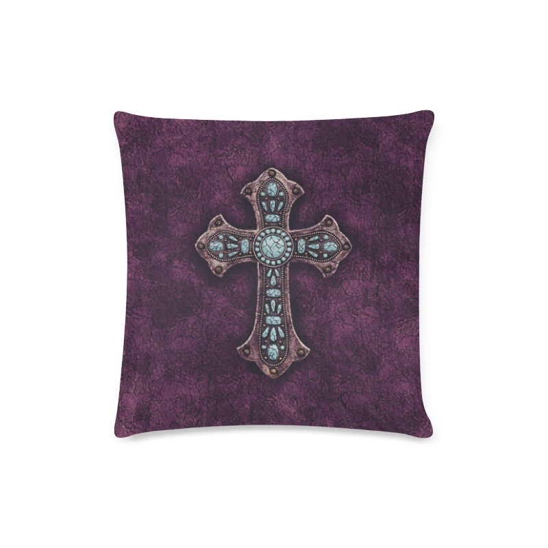 Purple Rustic Cross Custom Zippered Pillow Case 16"x16"(Twin Sides)