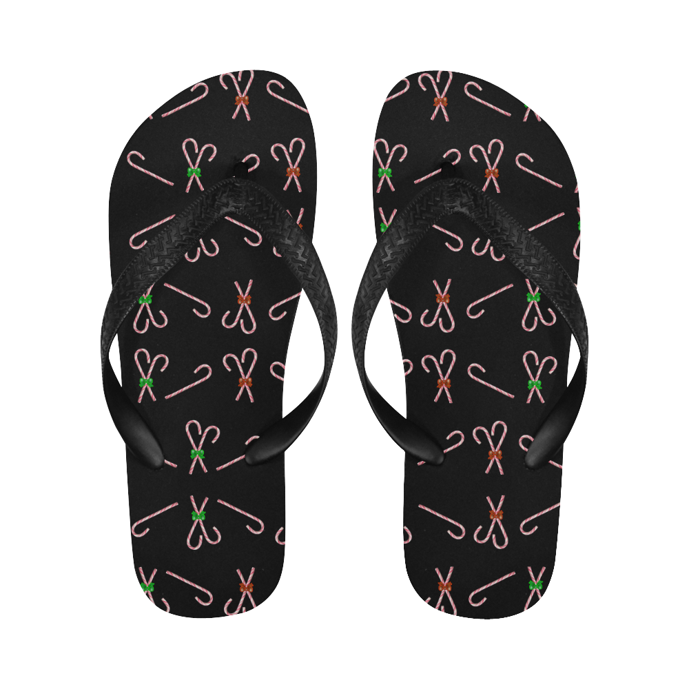 Christmas Candy Canes with Bows on Black Flip Flops for Men/Women (Model 040)