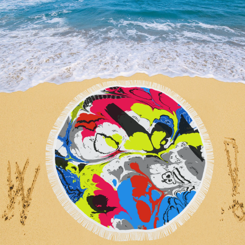 Colorful distorted shapes2 Circular Beach Shawl 59"x 59"