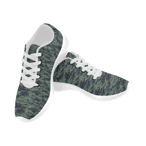 Jungle Tiger Stripe Green Camouflage Kid's Running Shoes (Model 020)