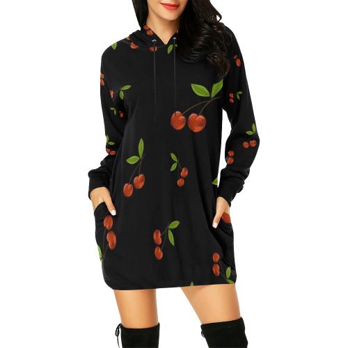 Cherries All Over Print Hoodie Mini Dress (Model H27)