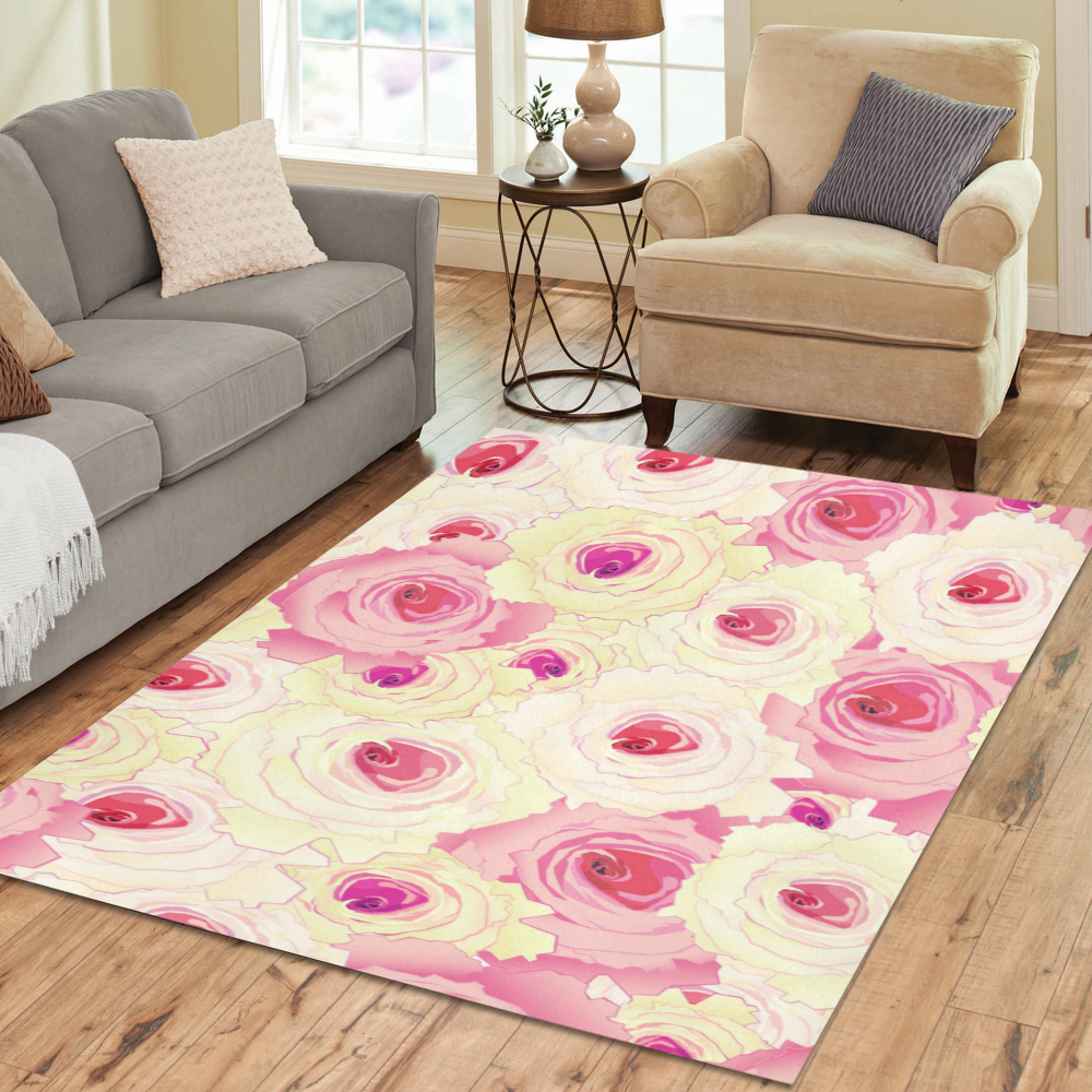 Yellow and Pink Roses Area Rug7'x5'