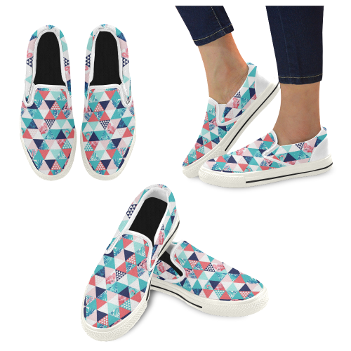 Flamingo Triangle Pattern Women's Slip-on Canvas Shoes/Large Size (Model 019)