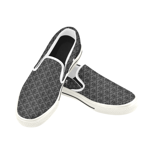 SKULL_GREY_WHT Men's Unusual Slip-on Canvas Shoes (Model 019)