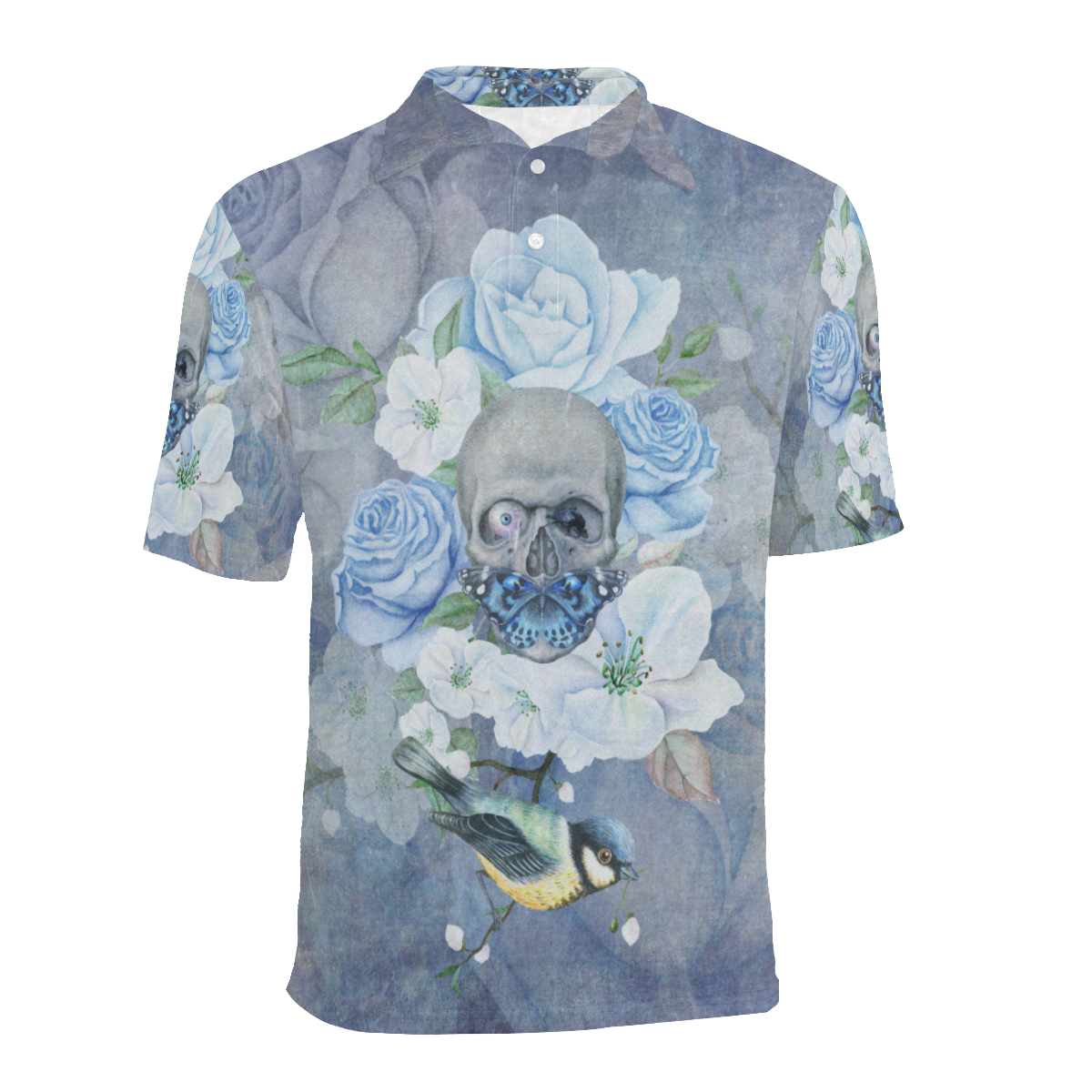 Gothic Skull With Butterfly Men's All Over Print Polo Shirt (Model T55)