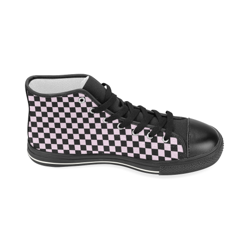 Pink Checkered Women's Classic High Top Canvas Shoes (Model 017)