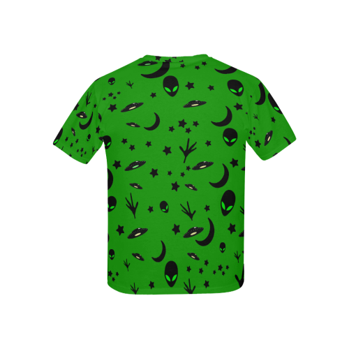 Alien Flying Saucers Stars Pattern on Green Kids' All Over Print T-shirt (USA Size) (Model T40)