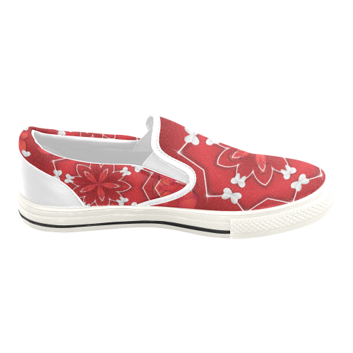 Love and Romance Red and White Hearts and Butterfl Women's Slip-on Canvas Shoes/Large Size (Model 019)