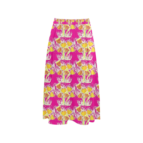 Pink Crepe Skirt With Yellow Poppies Aoede Crepe Skirt (Model D16)