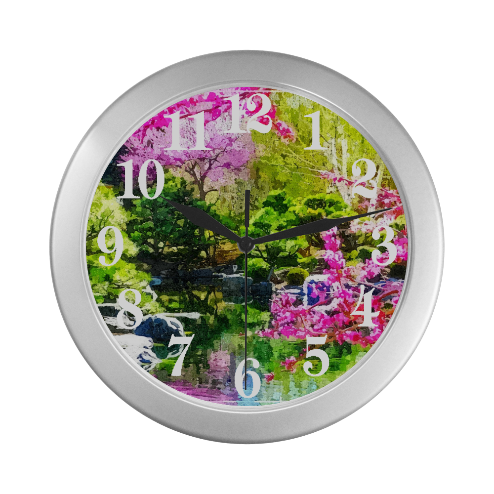 Oriental garden Silver Color Wall Clock