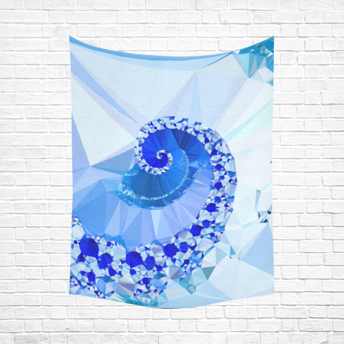 Blue White Geometric Fractal Art Cotton Linen Wall Tapestry 60"x 80"
