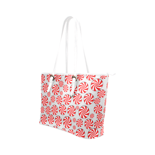 Christmas Peppermint Candy Leather Tote Bag/Small (Model 1651)
