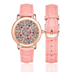 Love and Romance Gingham and Heart Shapped Cookies Women's Rose Gold Leather Strap Watch(Model 201)
