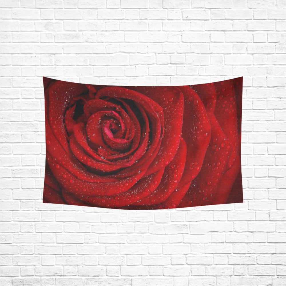 Red rosa Cotton Linen Wall Tapestry 60"x 40"